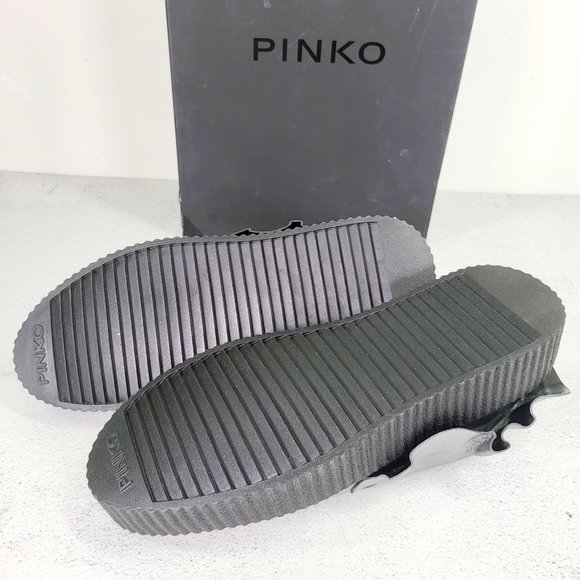 $460 NWT Pinko Silver‎ Chunky Platform Shoes 9 Metallic Ruffle Leather Loafer - Picture 13 of 15